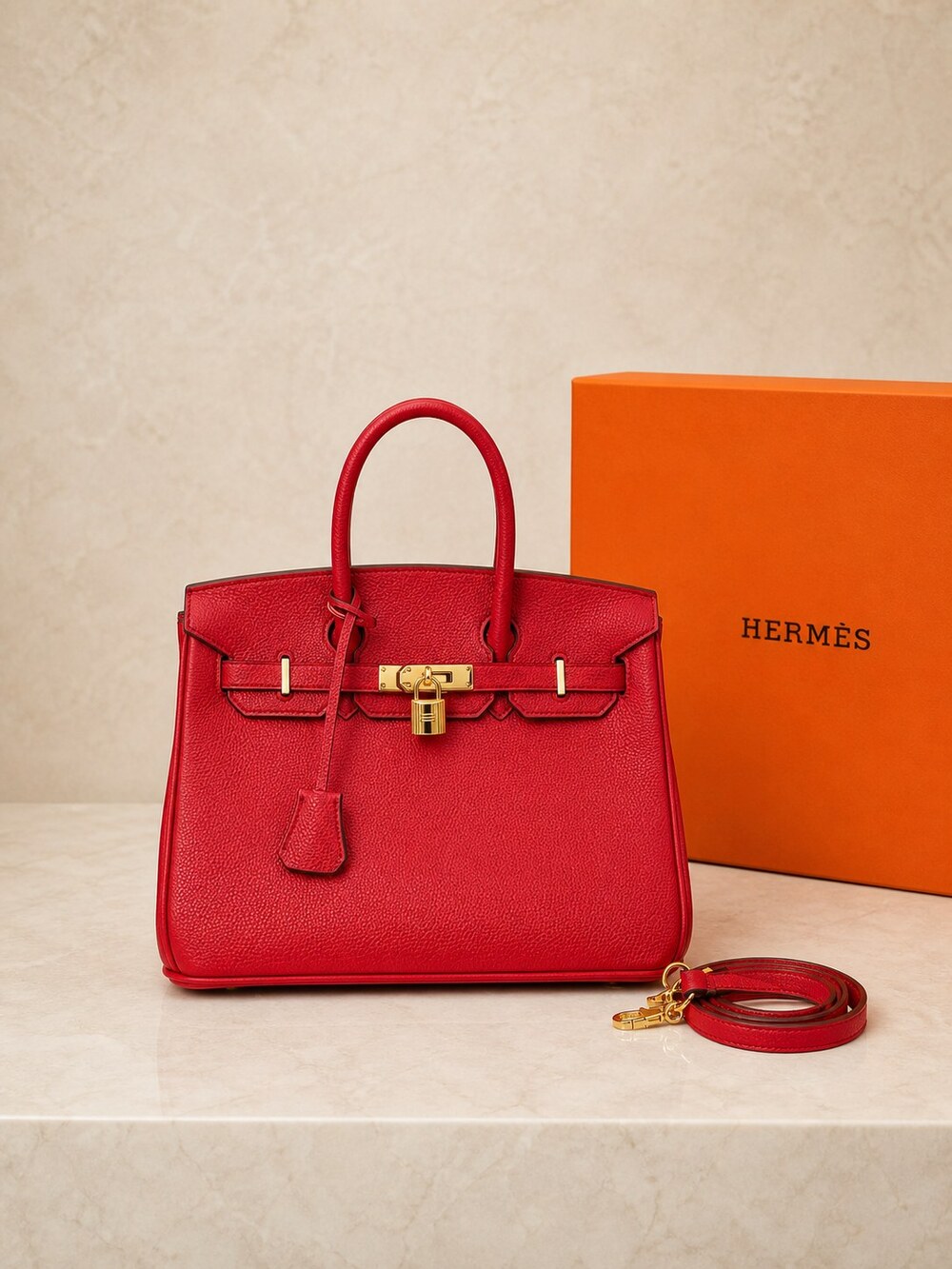 Hermes Rouge Casaque Togo Leather Top Handle Handbag | Birkin 25